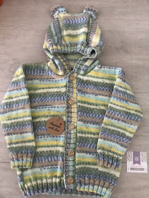 BN Hand Knitted Sirdar Crofter Hooded Cardigan Chest 20-22  Approx 1-2 Years