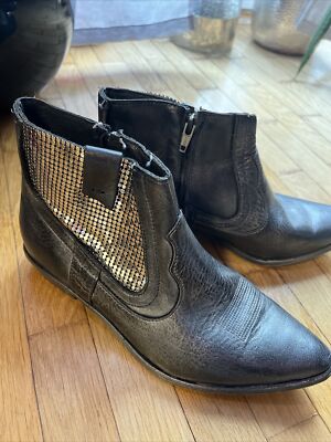 Damen Leder Boots Stiefeletten Crime Gr 37 Silbergrau Neuwertig