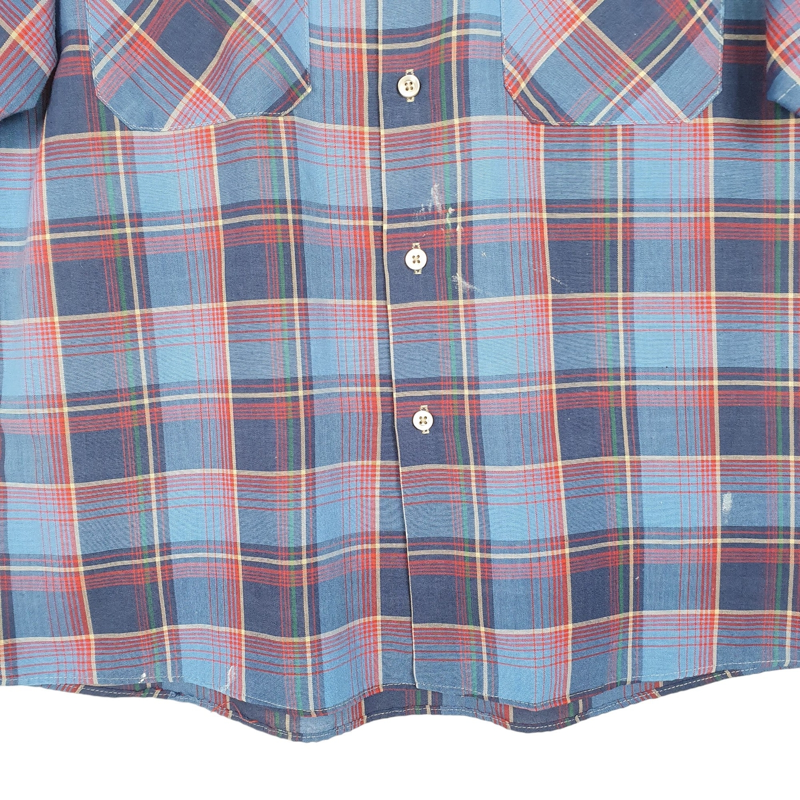 BIG MAC Blue Check Shirt Short Sleeve Casual Cotton Mens L image 4