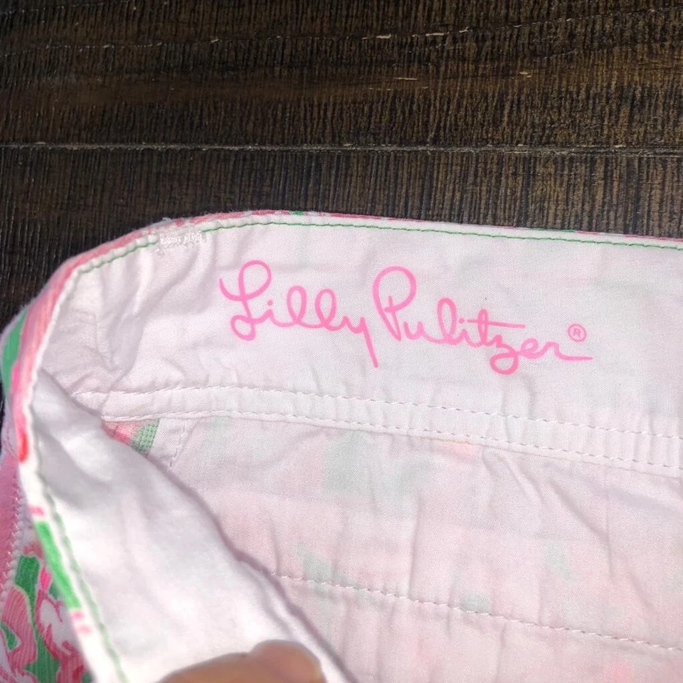 Shorts de praia Lilly Pulitzer tamanho 00 The Callahan rosa flamingo colônia listra lateral - Imagem 3 de 4