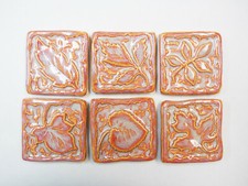 2" Ceramic Leaf Tiles, 6 pcs, Handmade Stoneware Coral Peach Mosaic Craft Tiles