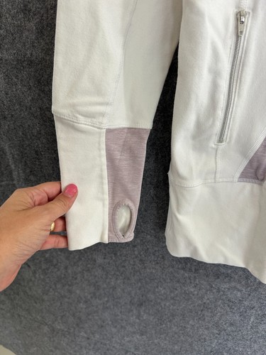 Lululemon Stride Hoodie Women’s Size 6 White Heather Full Zip Up Thumb Holes - Picture 4 of 15