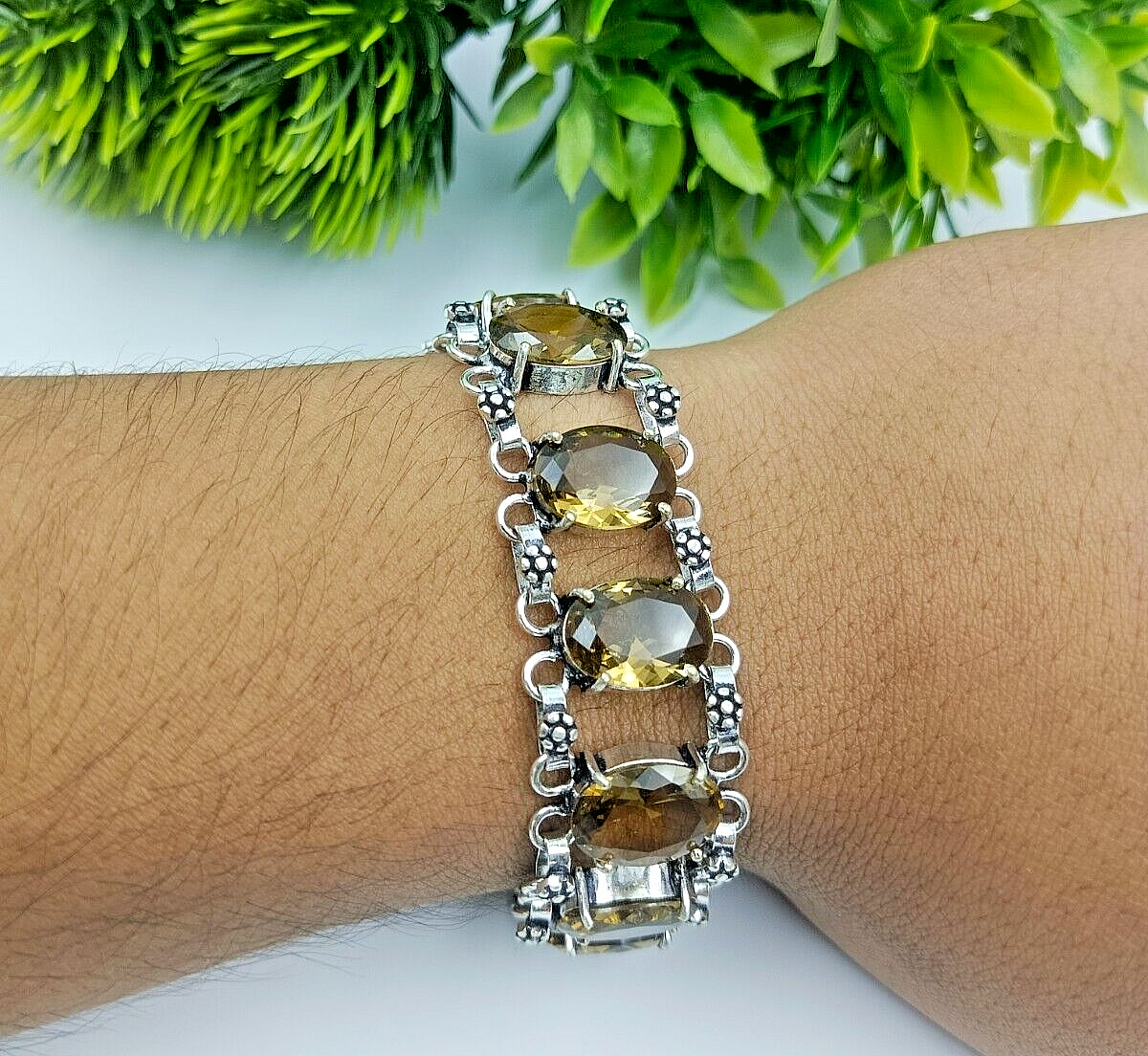 Handmade Citrine Gemstone 925 Sterling Silver Bangle Bracelet