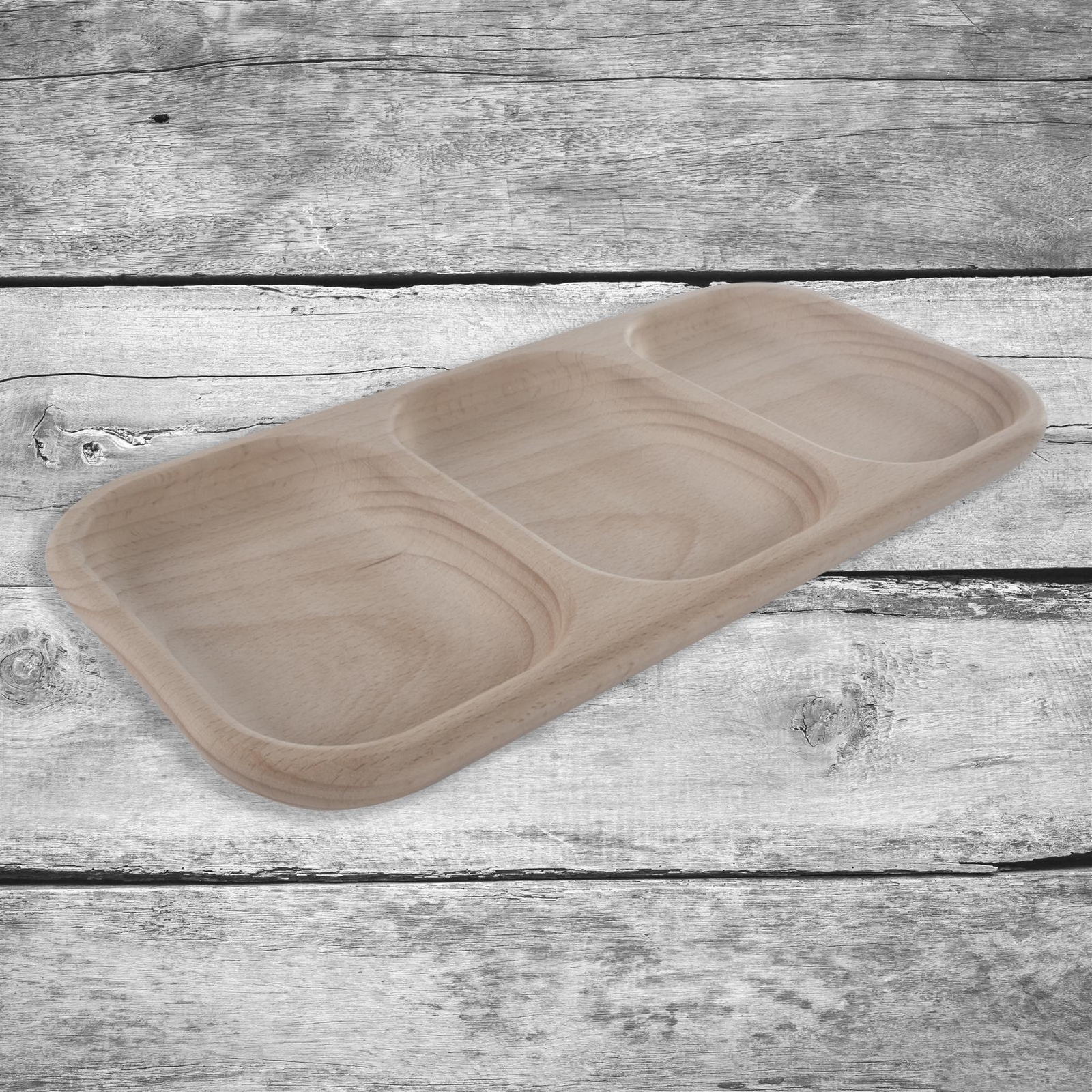Wooden 3 Sections Serving Dish Bar Snack Cheese Dip Nibble Compartments Platter