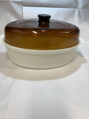 vintage fire-king milk glass roasting pan with lid