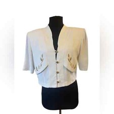 Vintage Casual Corner White With Gold Leaf Embroidery Cropped 80 s Blazer
