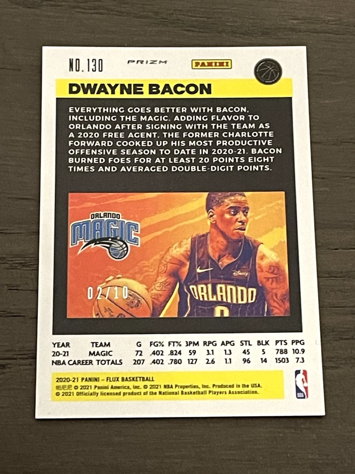 2020-21 Panini Flux Gold Mojo Dwayne Bacon #130 Orlando Magic /10 - Image 2 of 2