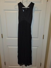 Women Forever 21 Little Solid Black Dress V Neck Maxi Sleeveless Dress Size S