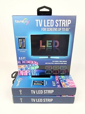 Tzumi USB LED Light Strip 6.5' Remote Control 16 Colors Fits Up To 65" TV *NEW*