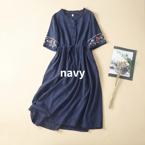 Mujeres Vestido Bordado Manga Corta Cordón Túnica Floral Columpio Étnico Retro - Imagen 3 de 17