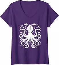 Vintage Octopus Retro Graphic Octopuses Design Ladies' V-Neck Tshirt