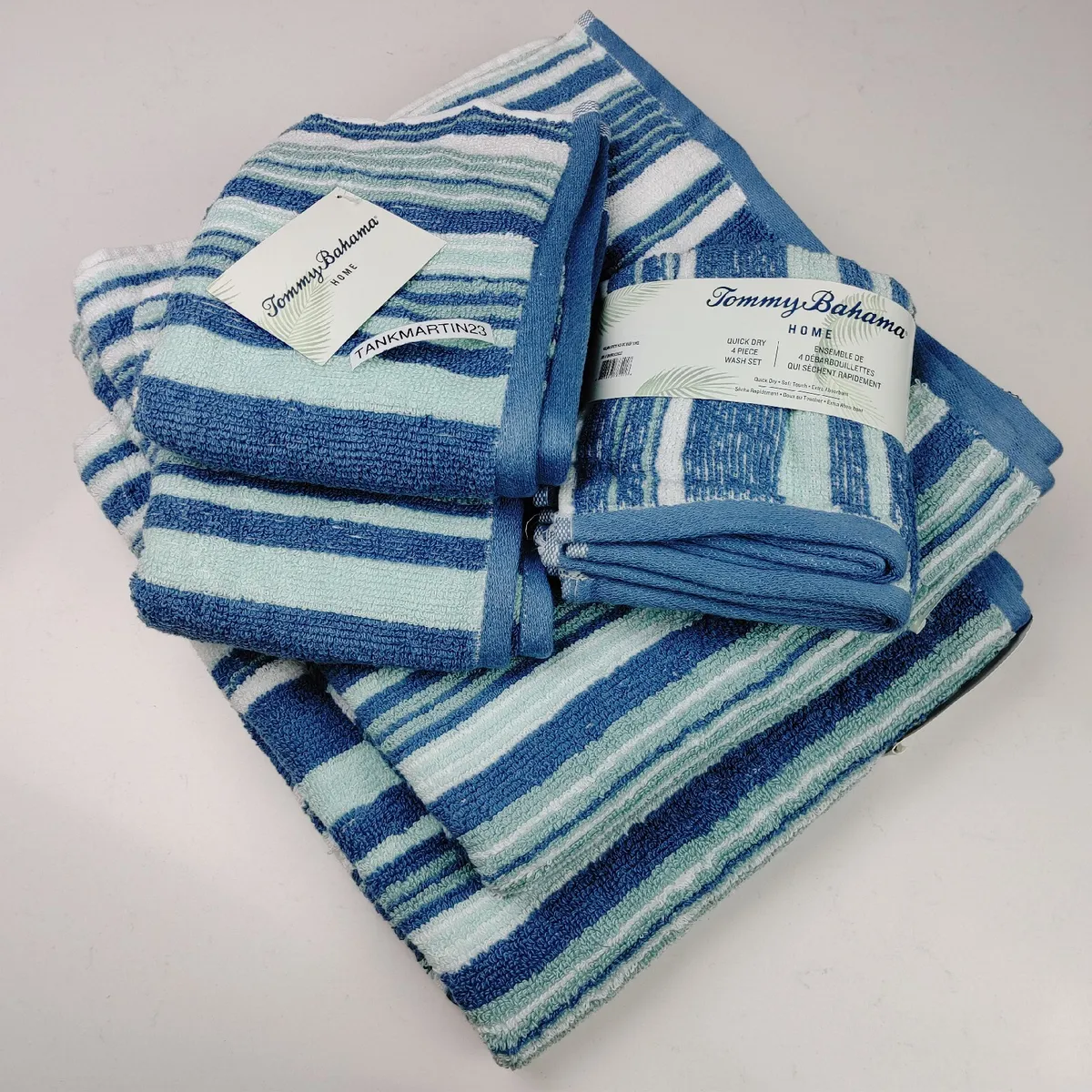 Tommy Bahama Solana Stripe 2 Bath & Towels & 2 Hand Towels & 4 Wash Cloths  Blue