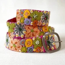 Jenny Krauss Wildflowers Multicolor Floral Embroidered Wool Belt Handmade S M L