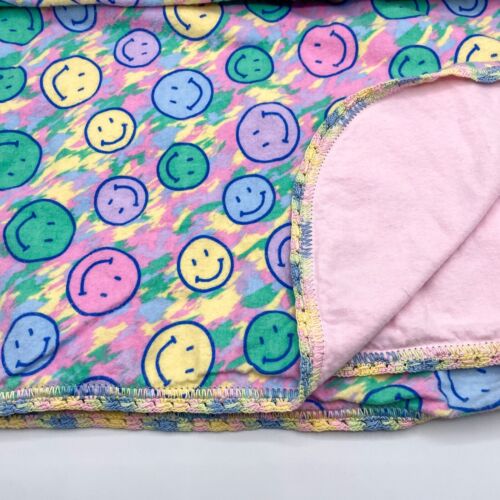 Smiley Face Baby Blanket Pastel Tie Dye Cotton Kids Multicolor Lap Throw 40x42 - Afbeelding 1 van 4