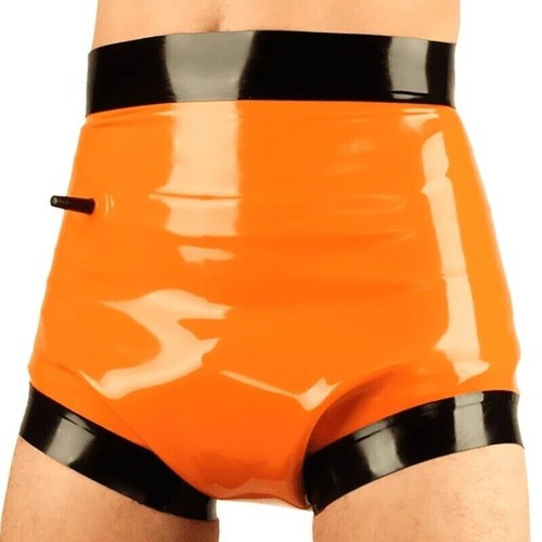 Latex Briefs Shorts Inflatable Underpants Orange and Black Underwear 0.4mm - Picture 2 of 7