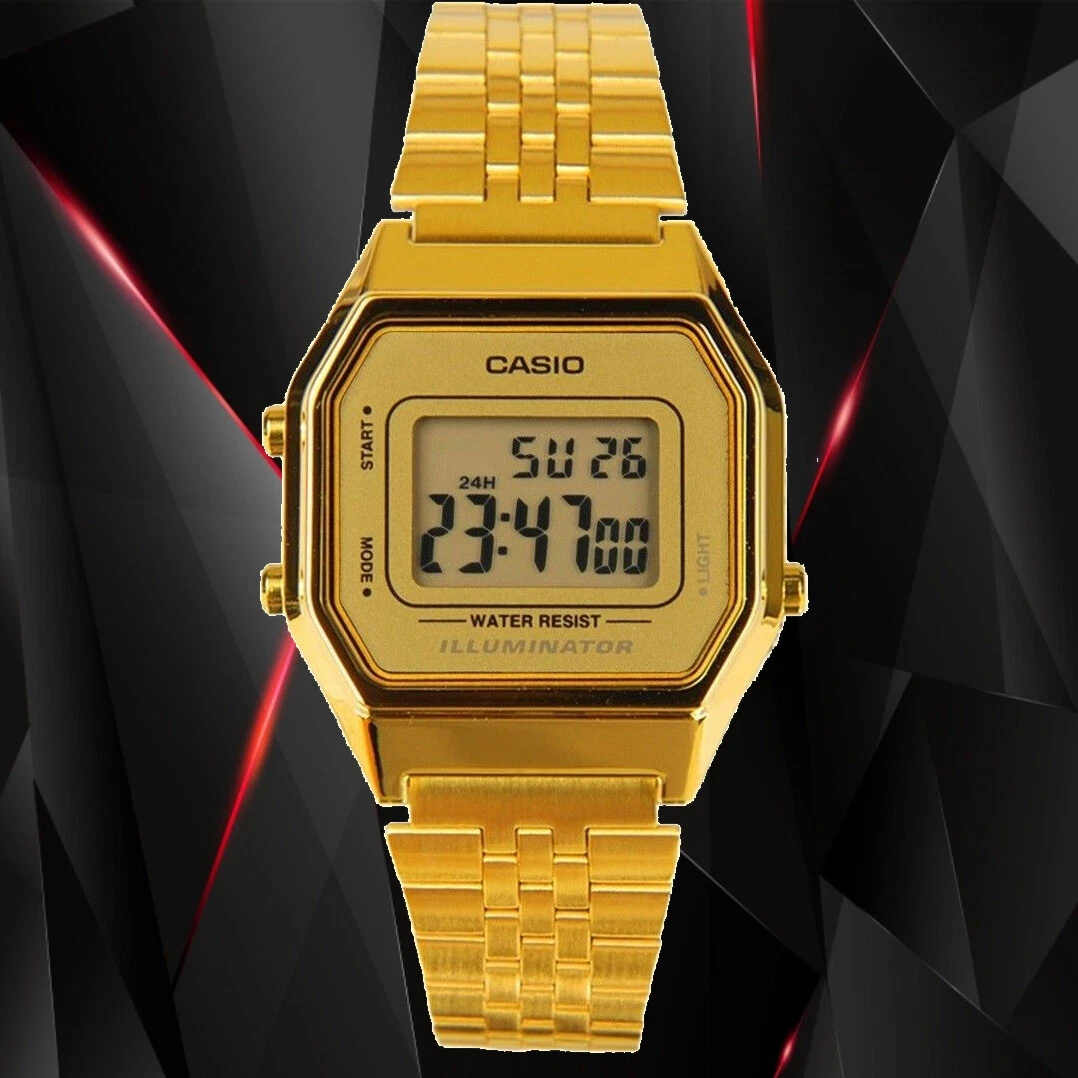 Casio LA 680WGA 9D Ladies Gold Tone Digital Watch Mid Size Retro