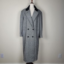 Charles Klein Coat Womens Xxl Black Wool Blend Herringbone Long Double Breasted