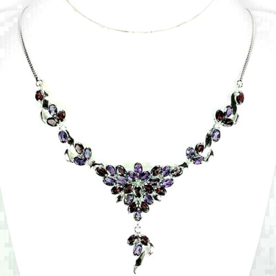 Silber Halskette Amethyst Rhodolith lila rosa natürliche Edelsteine massiv Sterling 18 Zoll