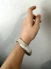 Vintage 1990s Industrial Metal Sculptural Minimalist Brushed Silver Bracelet