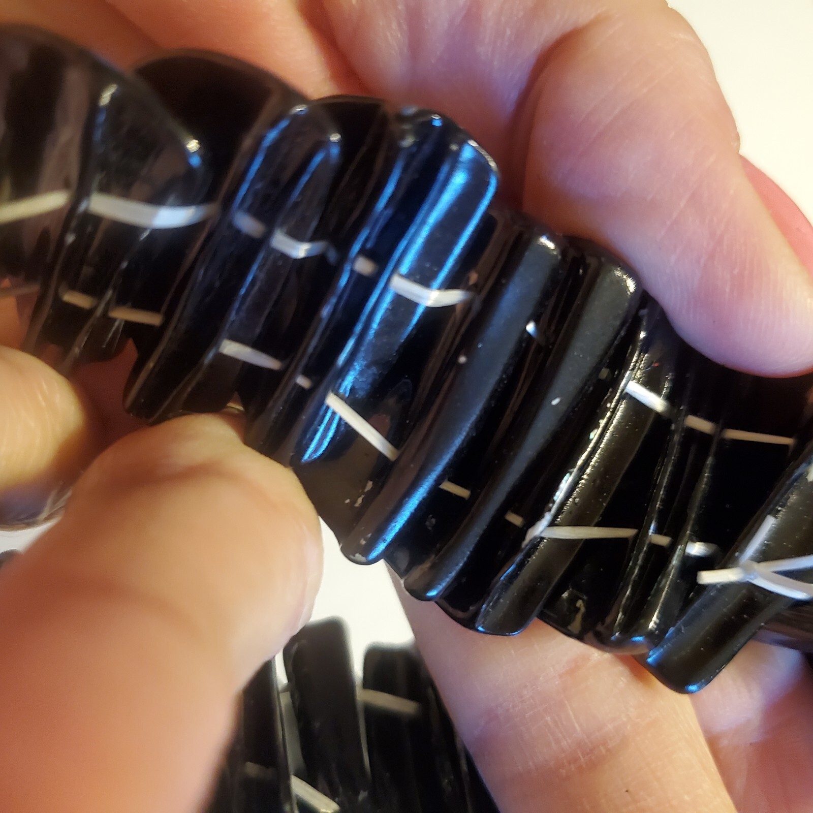 Shell Bracelet Stretch Cuff Black Circle Disc Boh… - image 3