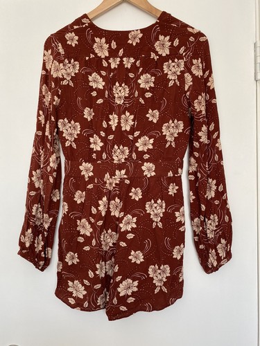 Nunui Jumpsuit Playsuit Size 10 Long Sleeve Viscose Floral Burnt Orange Spring | eBay