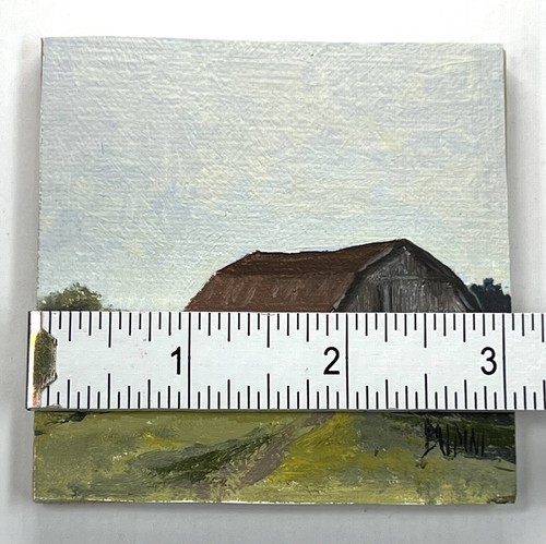 J R Baldini Oil on Canvas Plein Air Painting Barn 3x3” Miniature Fine Art Farm - Picture 7 of 8