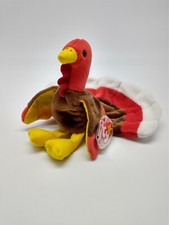 TY Beanie Babies GOBBLES the Turkey  - RARE PVC Pellets + Acrylic Case