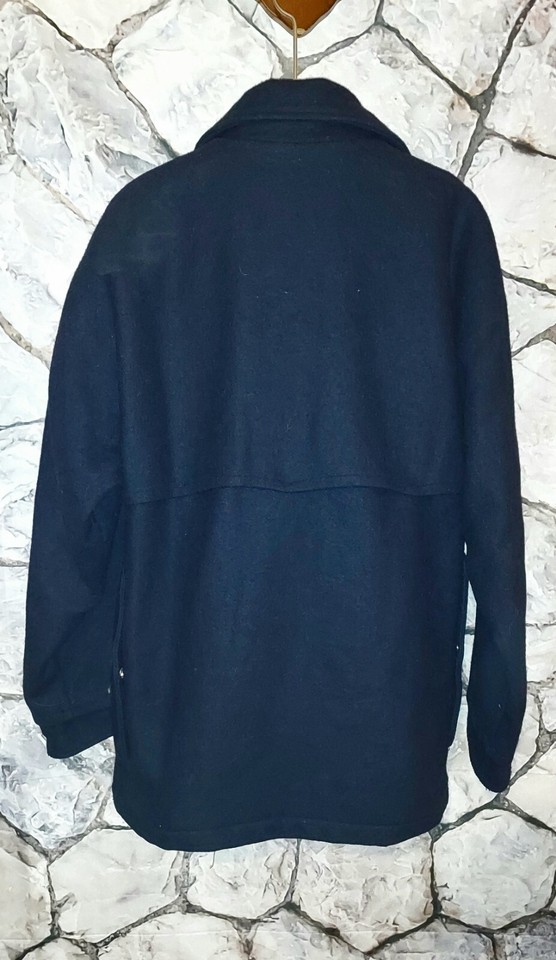 Vintage Orvis Navy Blue Heavy Wool Snap Front Jacket Coat Size Large