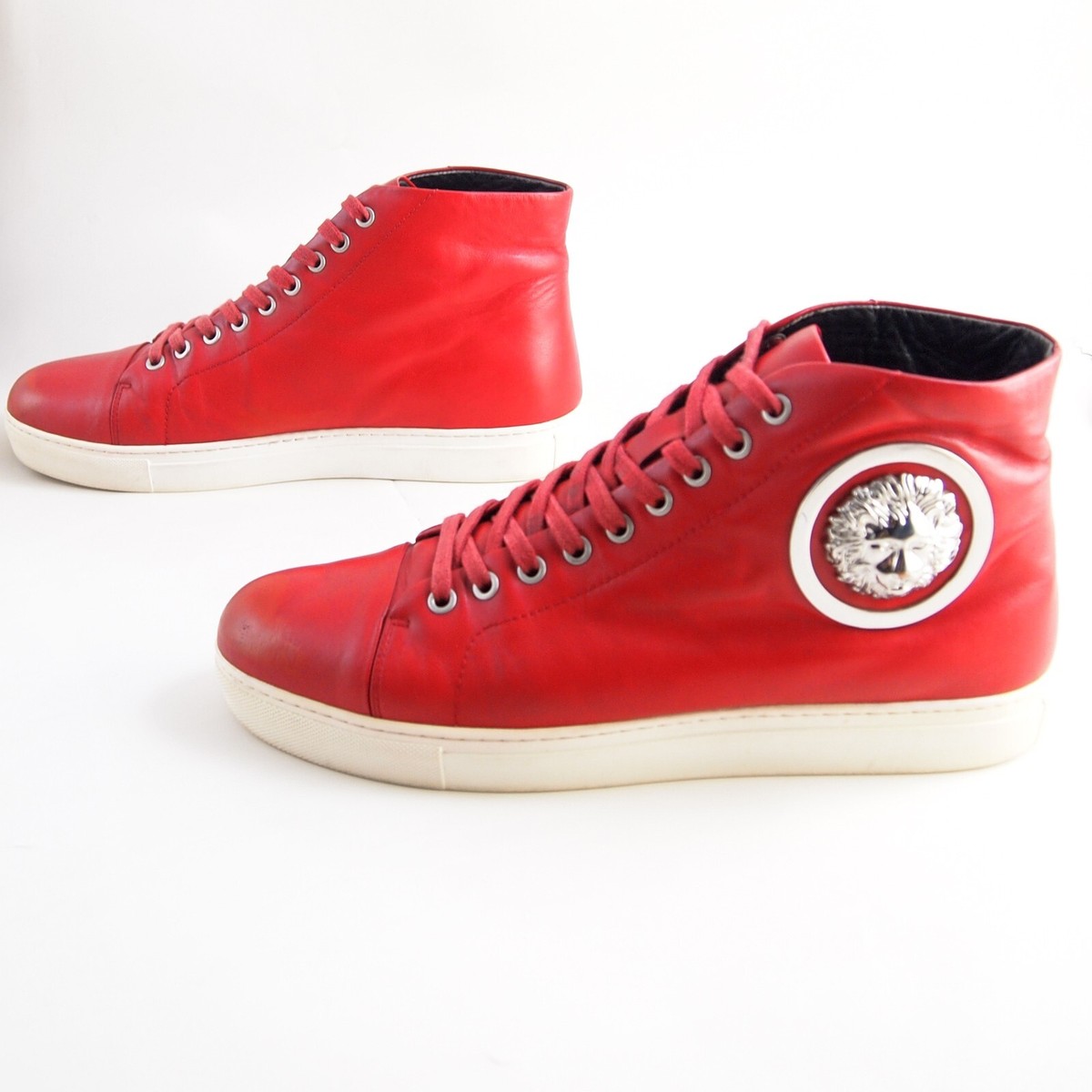 Versace Versus High Top Sneakers Red Leather Mens Shoe Size