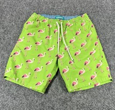 BONOBOS Swim Trunks Men's Medium Green Riviera Recycled Flamingo AOP Shorts