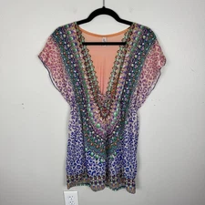 Luli Fama Lil Gem Short Sleeve Mini Dress Swimwear Beach Cover Up Mesh XS/S Sexy