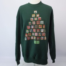 Vintage 90 s Ugly Christmas Crewneck Sweatshirt Large Green Made In USA Jerzees