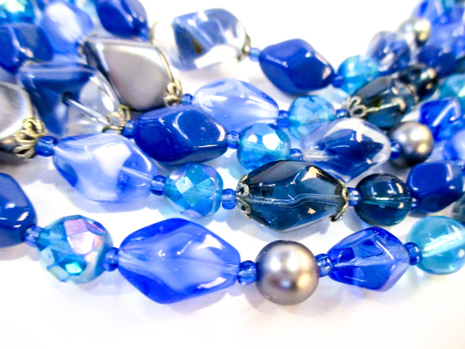 Vintage West Germany Necklace Glass Beads 5 Strands 13-16 inch