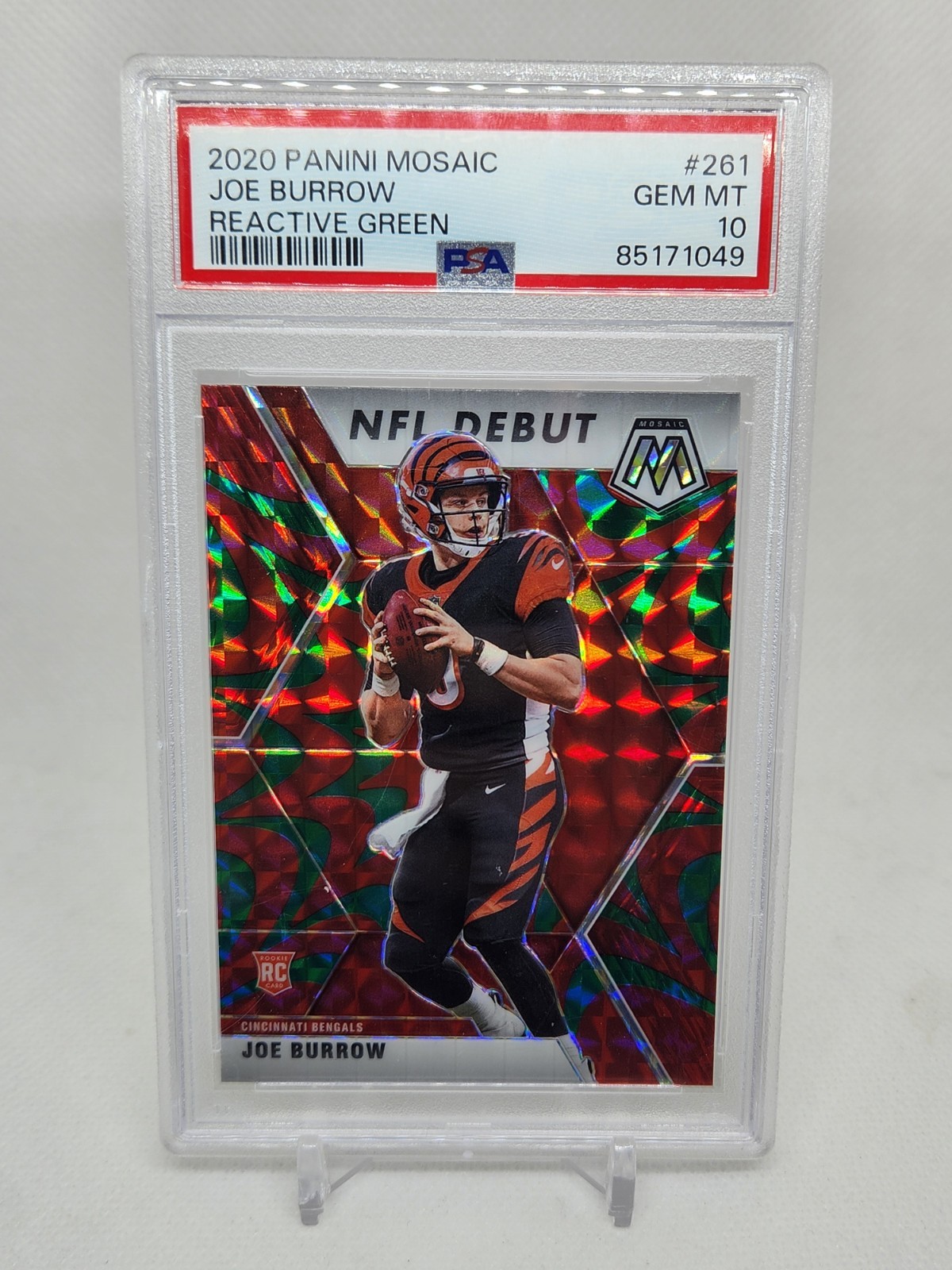 2020 Panini Mosaic Joe Burrow Reactive Green Prizm NFL Debut PSA 10 Rookie RC