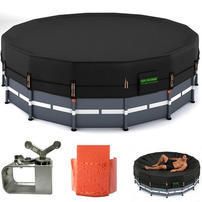 Pool Cover 10 ft Round Black 550D Tear Resistant Waterproof QH.HOME Led