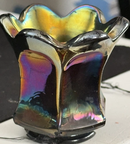 1910s Imperial Glass Co. Purple Amethyst Carnival Glass Toothpick Holder