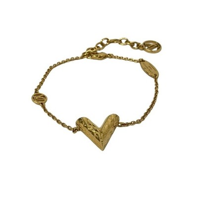 Louis Vuitton Essential V Guilloche Armband Gold M64269 LV Logo Kette Original
