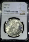 1889 Morgan Silver Dollar $1 NGC Graded MS62