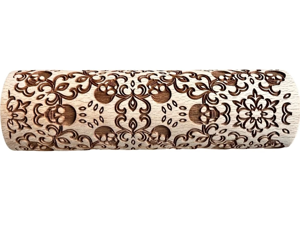 SKULL WREATH Embossing Rolling Pin with SKULLS, Spooky, Death's-head, Hallowe... - Image 3 of 4