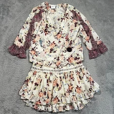 Misa Los Angeles Blouse Skirt Set Women's M Floral Elastic Waist Long Sleeve