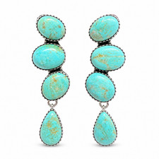 Turquoise 4 Stone Long Drop Earrings Silver Plated Brass Boho Dangle Jewelry