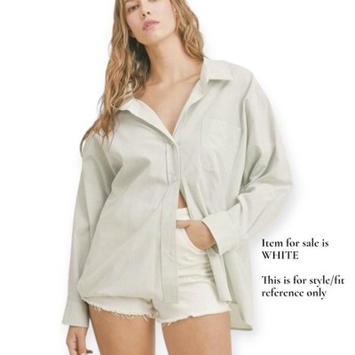Mable Zuri Oversized Boxy Fit Crisp White Button Down Shirt Sz Medium Large NWOT