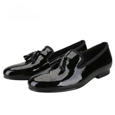 Men  s Patent Leather Dress Shoes Tassel Slip-On Loafers Flats Male Footwear