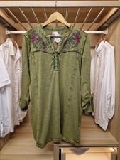 BNWT Womens Joe Browns Embroidered Tunic Dress Green Boho Festival Cotton 16