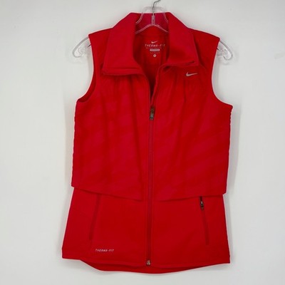 Nike Womens Small Zip Front Therma-Fit Vest Pink Two Layer Zipper Pockets Active