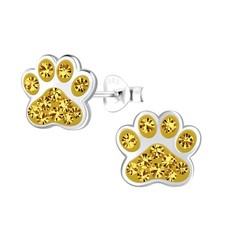 Solid 925 Sterling Silver Crystal/Enamel Paw Print Stud Earrings Choose Your...