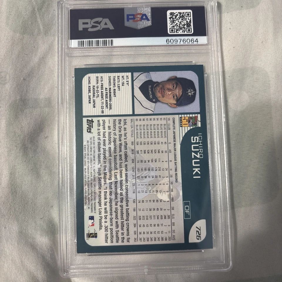 Tarjeta de novato 2001 Topps - Ichiro Suzuki #726 (RC) PSA 8 Foto 2 de 2