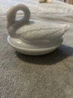 Vintage Imperial White Milk Glass Swan In A Basket Trinket Jewelery Box With Lid