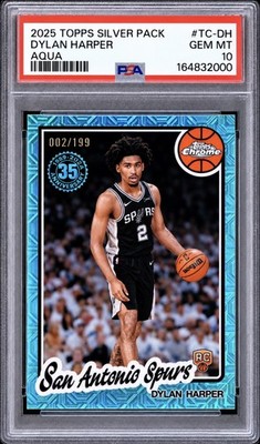 Dylan Harper 2025 Topps Chrome Silver Pack Aqua 2/199 PSA 10 RC Jersey # Match 