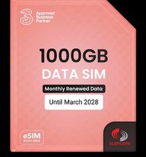 Three 1000GB Data SIM Uncapped 5G Preloaded MONTHLY Until March 2028 fast ship  